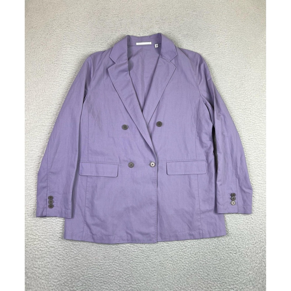 Uniqlo Blazer Womens Medium Purple Linen Blend Double Breasted 211-456075